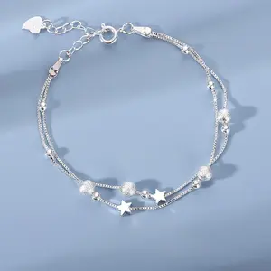 FASHION - Luxury 925 Sterling Silver Star Beaded Bracelets For Women Original Designer Double Layered Adjustable Bracelet Party Jewelry