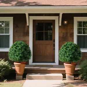 COSTWAY - 28 Inches Artificial Boxwood Topiary Ball Tree Set of 2 with Ground Spike-Green