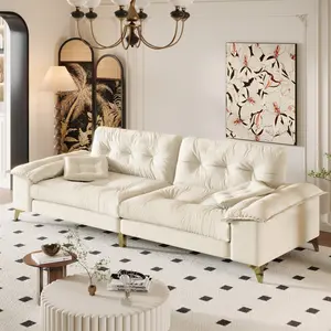 Eyisean 104.7" Modern 4-Seat Cloud Sectional Couch with 2 Pillows, Chenille Upholstered Sofa Couch, Metal Legs & Wide Removable Armrests, Oversized Tufted Cloud Sofa for Living Room
