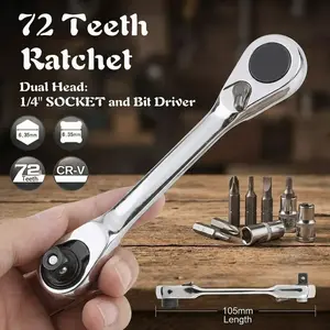 Mini Three-Headed 1/4 Ratchet Wrench Set, Dual Head Quick Hex Bit Socket Ratchet Wrench Screwdriver Hex Torque Wrench Kit, Two-In-One Tool
