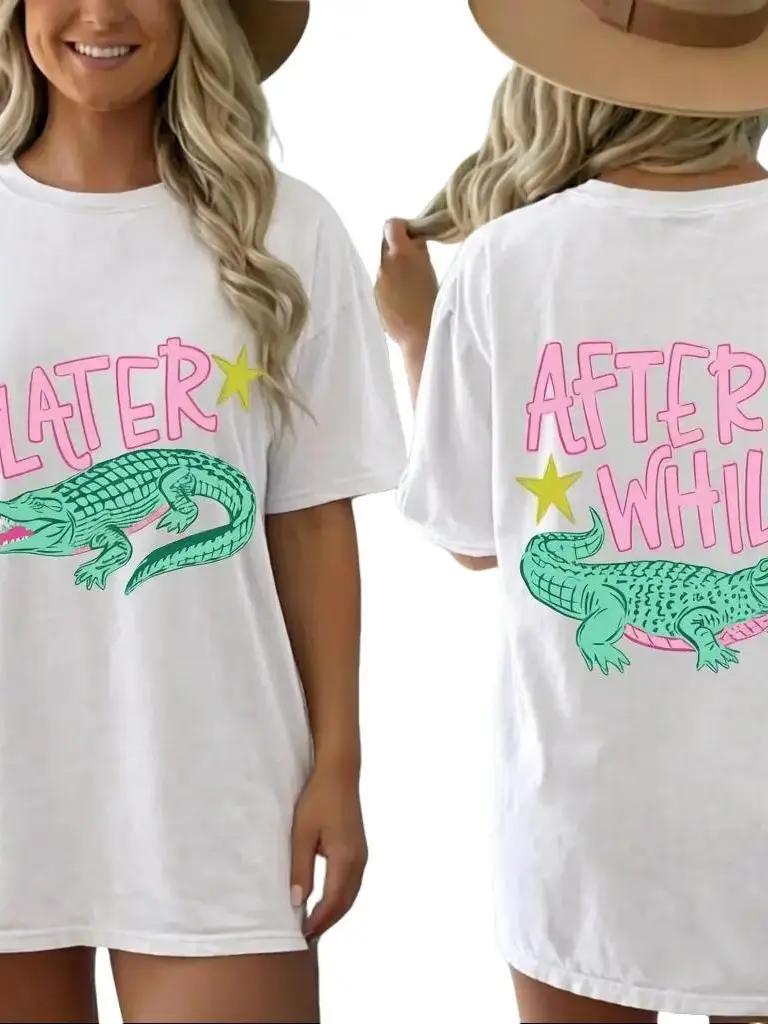 Comfort Color Later Gator Shirt, After While Crocodile Shirt, Funny Graphic Tee, Front Back Print Shirt, Vintage 90s Style Shirt,4th Of July shirt, Funny Graphic Alligator Tee, Gift For Him Or Her, Funny Mama Shirt, Mother Day Gift Top Womenswear Fitted