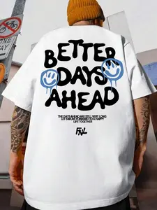Men's Regular Fit Better Days Ahead Slogan Print Short Sleeve Graphic Tee, Casual Stylish Tee, Casual Comfy Round Neck T-shirt for Daily Wear, Men's Top for Summer, Tropical