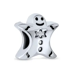 Christmas Charm Bead Gingerbread Man Bow Tie Sterling Silver for Bracelet