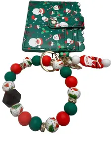 Green Christmas beaded Bracelet Keychain