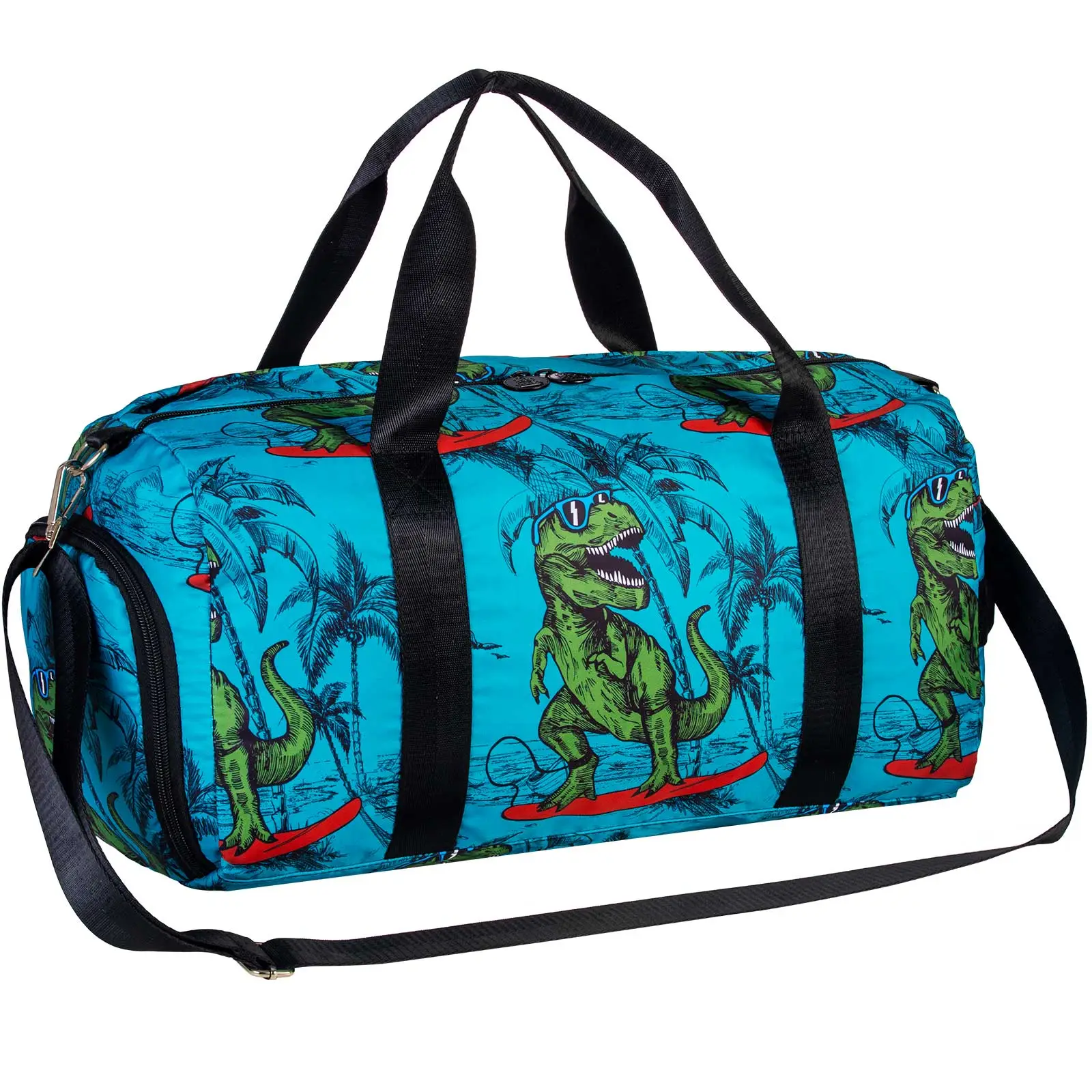Kids Duffle Bag for Travel, Boys Duffel Bags with Shoe Compartment Little Kid Weekender Overnight Sports Bag Sleepover,Dinosaur