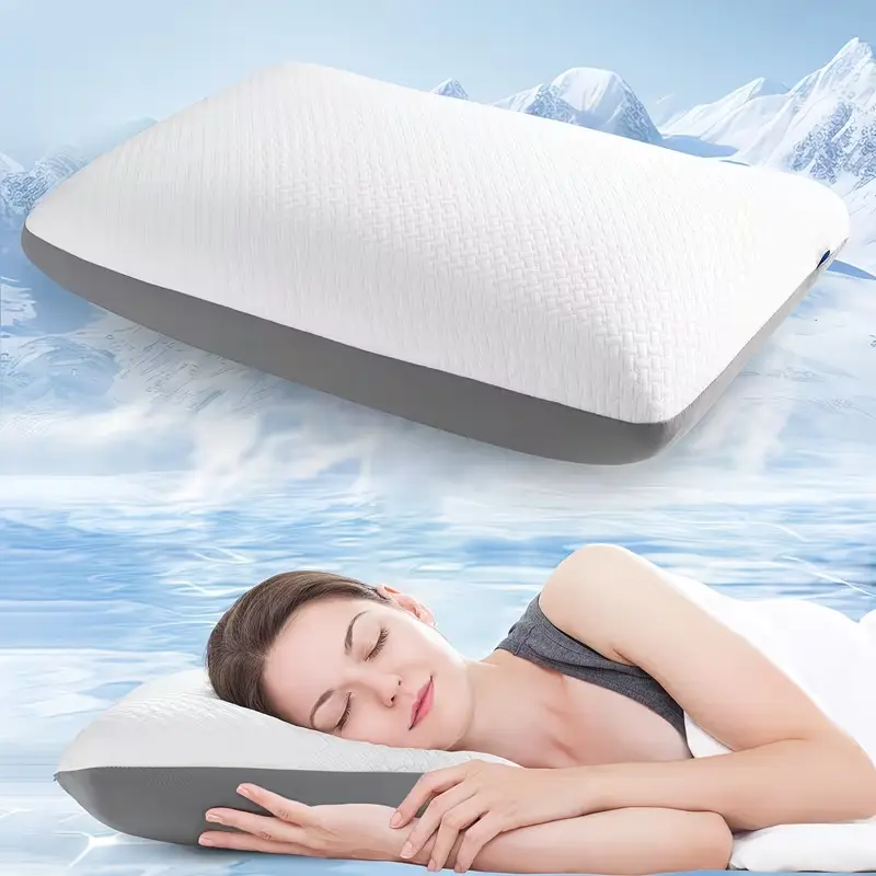 1pc Dual-Sided Cooling Neck Pillow - Breathable Air-Layer Contour Pillow with High-Density Support, Machine-Washable All-Season Zippered Pillowcase for Side/Back Sleepers, Neck & Shoulder Relief, Deep Sleep Comfort