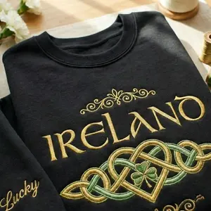 Embroidered Ireland Sweatshirt, St Patrick’s Day Crewneck, Lucky Shirt, Irish Flag, Ireland Gift