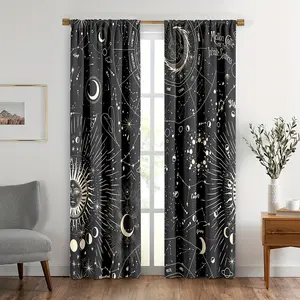 2pcs Constellation Curtains Starry Moon Phase Galaxy Celestial Gothic Style Mysticism For Living Room Bedroom Panels Soft Design