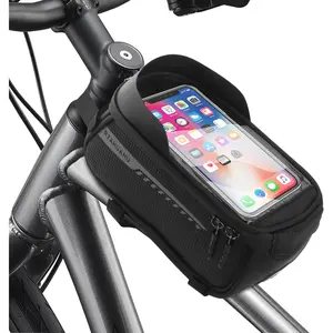Bike Phone Handlebar Bag Quick Release Bike Front Frame Bag Bike Phone Mount Bag Waterproof Sensitive Touch Screen & Sun Visor Bike Top Tube Bag Suitable  Cell Phones 7''
