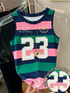 Colorblock Striped Sporty Tank Top, Size 23, Sleeveless Short Tee, Punk School Style, Trendy Casual Wear, Perfect for Daily