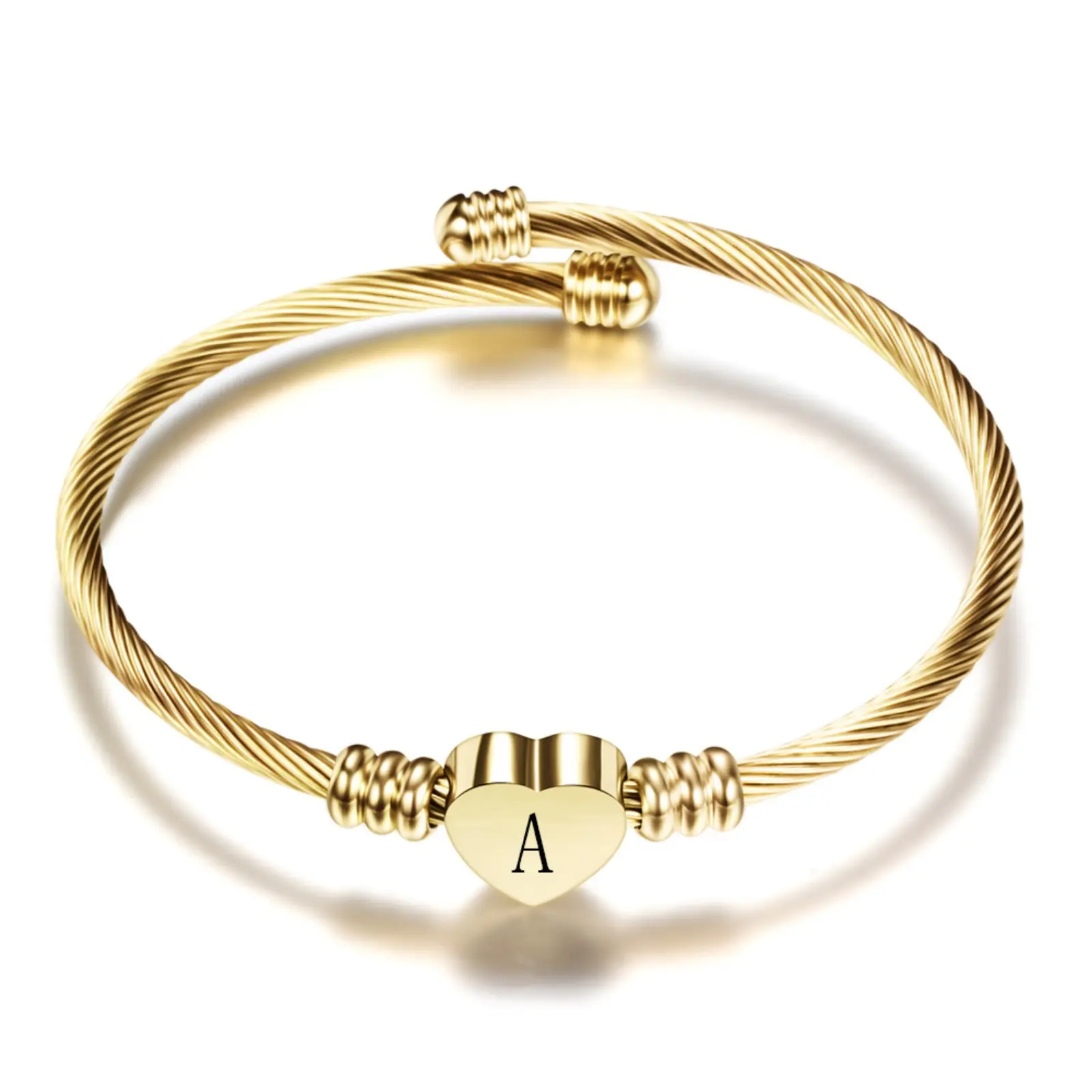 26 letters stainless steel bracelet, simple and personalized heart-shaped golden bracelet, women's open bracelet, versatile bracelet