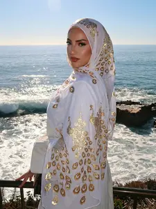 Women's Fashion Peacock Feather Design Headscarf Hijab, Elegant Breathable Long Scarf, Sun Protection Shawl for Daily Wear