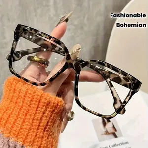 Large Square Transparent Glasses, Bohemian Style, Women's Fashion, Leopard Print and Solid Colors, PC Polyester, Full Frame, Summer Accessory