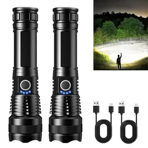 2-Pack Rechargeable Flashlights High Lumens - 90,000 LM Super Bright Adjustable LED Flashlight, IPX7 Waterproof with 5 Modes SOS Strobe, Zoomable 3280FT Long Range Torch Ideal for Camping, Hiking & Outdoor Emergencies