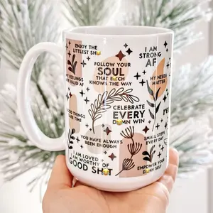 BNB – Mental Health Ceramic Mug 11oz/15oz, Daily Affirmations Coffee Cup with Cute Cartoon Cat Design Gift for Besties Coworker Colleague Workmates on Birthday Halloween Christmas, Hilarious Office or Home Office Drinkware Reusable And Washable Coffee Cup