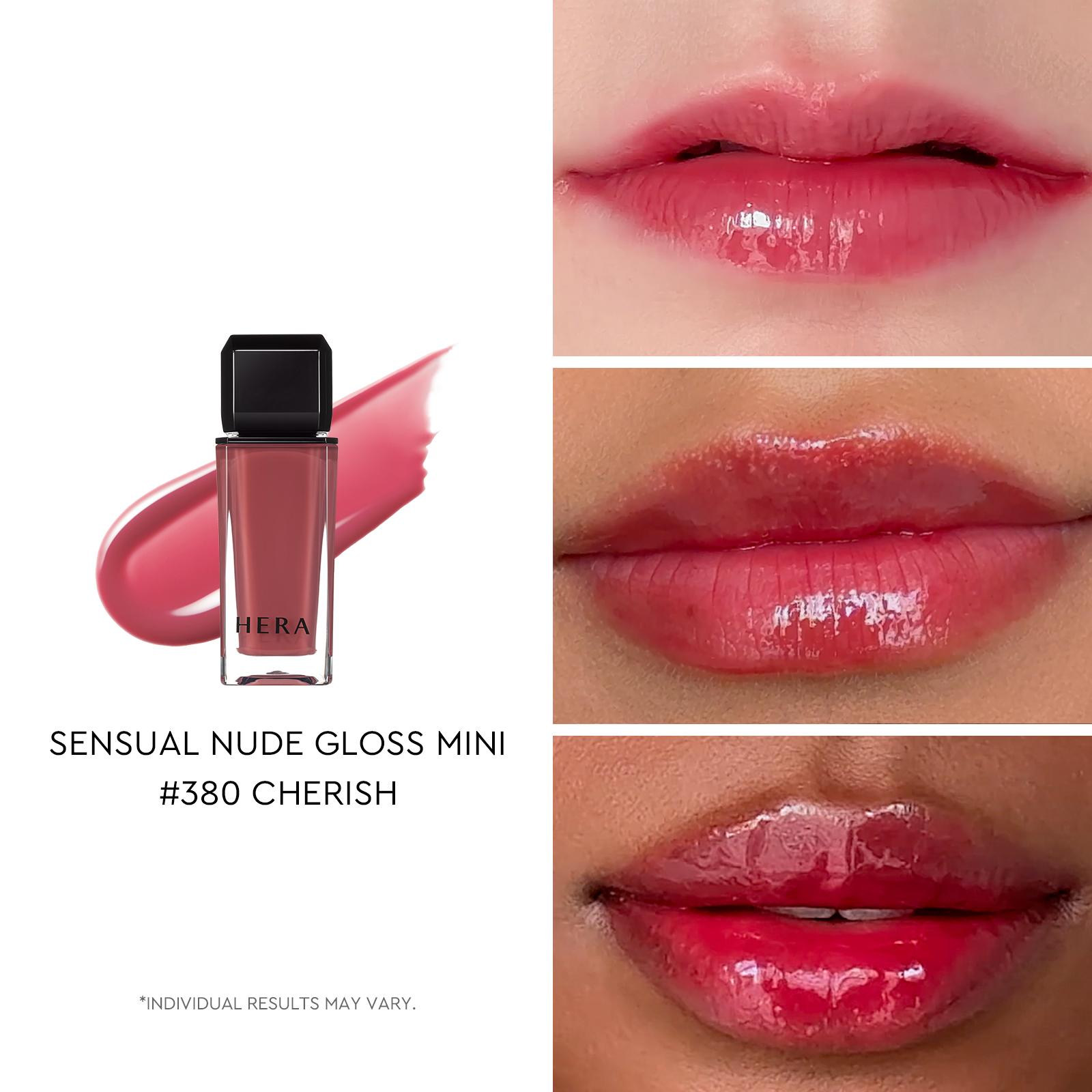 HERA Sensual Nude Lip Gloss Mini Duo #462 SPEECHLESS + #380 CHERISH | Volumizing Sheer & Glossy Finish, Non-sticky, Moisturizing and Hydrating, Signature Shades, Mini Size Duo for Gift, 0.07 oz.× 2EA