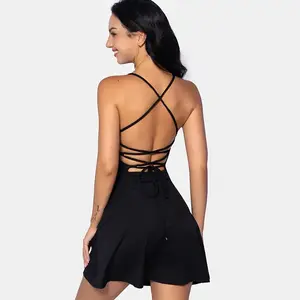 Womens Two Pieces Tennis Dress with Shorts Workout Open Back Active Golf Dresses machine washable normal type