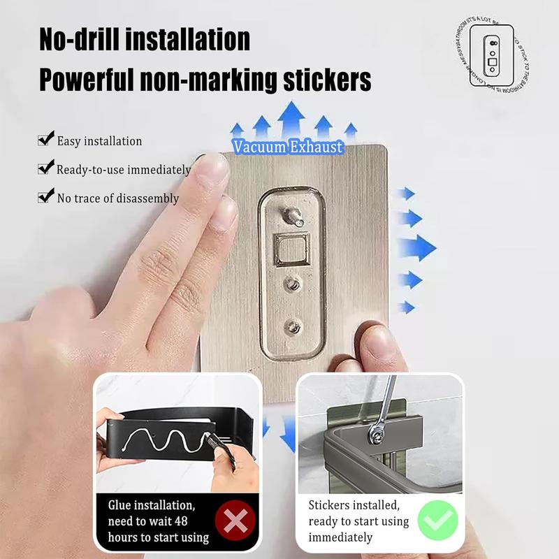 Shower Caddy, Adhesive Shower Shelves, No Drill Wall Mount Rustproof Premium Organizer for Bathroom, Kitchen, Black