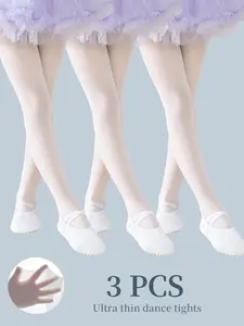 3 Pieces Baby Girls' Ultra-Thin White Dance Tights - Soft Comfy Hosiery, Stretchy & Skin-Friendly for Summer Performances, Practice & Daily Wear