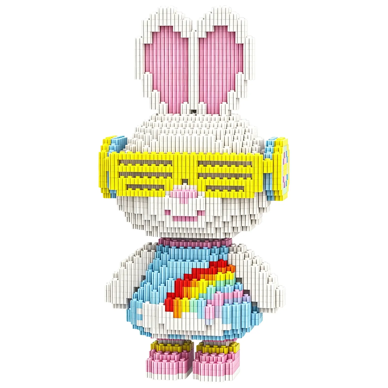 Rainbow Sunglasses Bunny Micro Building Blocks Set, 2150PCS DIY Collectible Figure, Cute Creative Building Project Gift