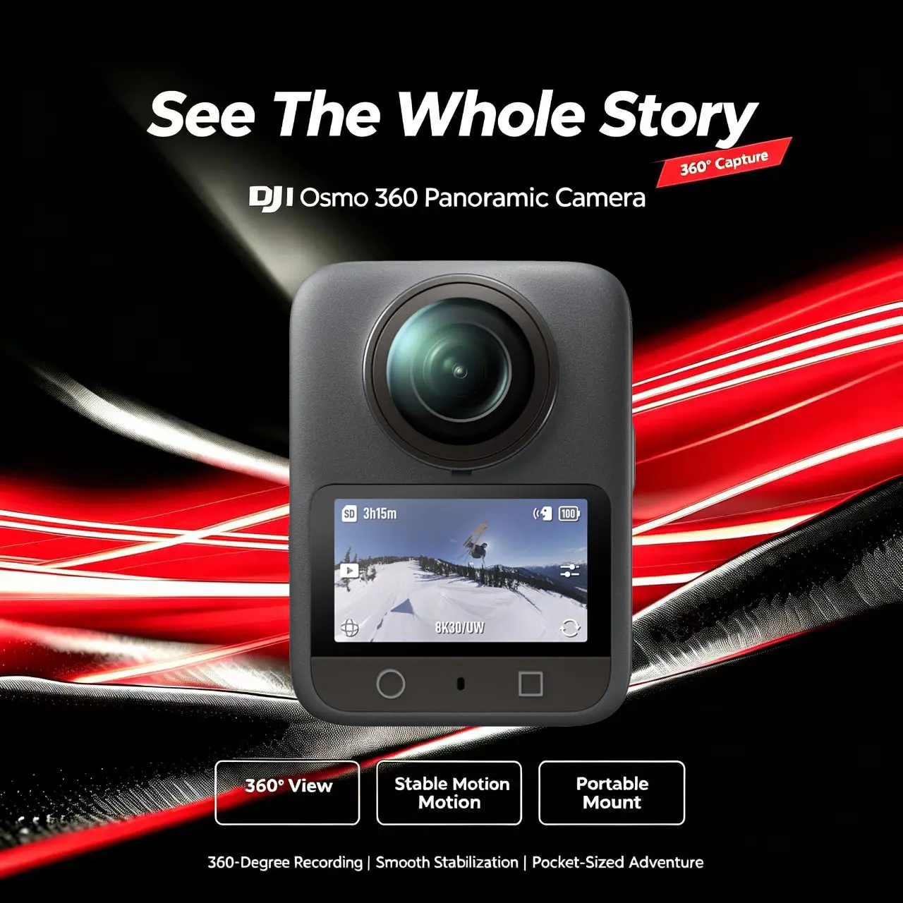 Refurbished DJI Osmo 360 | 8K Panoramic Camera, RockSteady Stabilization, Pocket-Sized Adventure Cam
