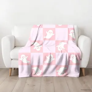 Pink Halloween Fleece Ghost Blanket, Pink Halloween Decor, Girly Halloween, Ghost Blankets, Halloween Throw, Pastel Halloween, Cute Ghost Decor