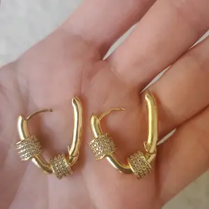 Sophia Earrings - Gold Plated Silver Hoop Earrings with Zirconia Fone Design Jewelry Clip Earrings