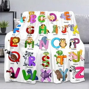 Colorful Alphabet Throw Blanket, ABC Learning Educational Cartoon Animal Blanket for Kids Girls Boys Toddler Cozy Soft Warm Lightweight Fuzzy Flannel Fleece Blanket for Couch, Sofa, 40"x50"