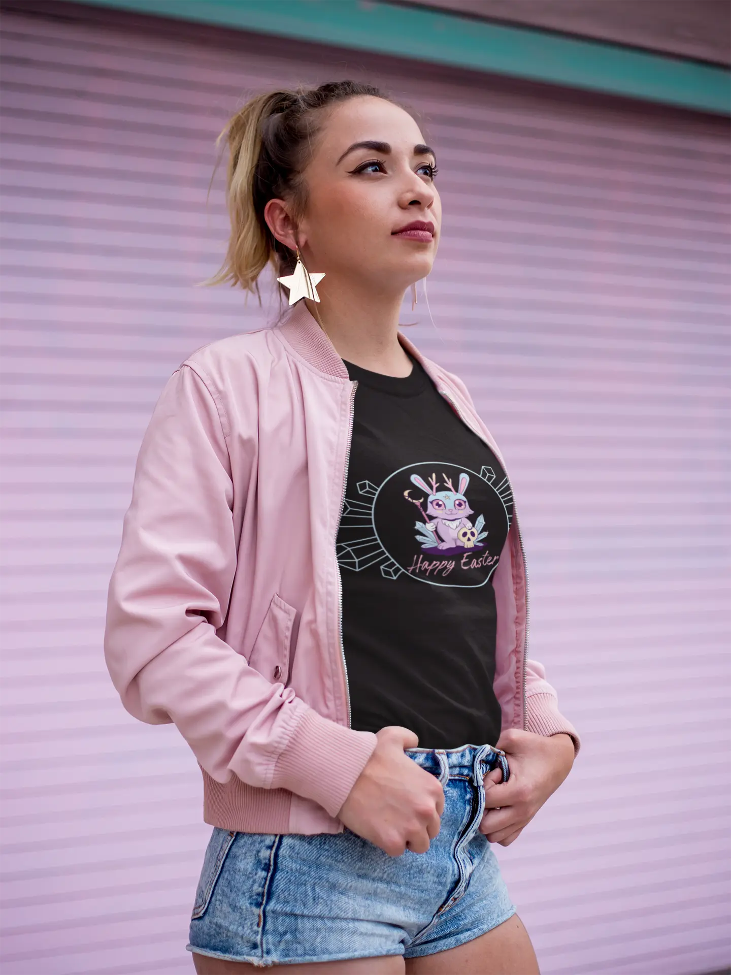 Cute Pastel Bunny with Easter Eggs Tee | Happy Easter Shirt