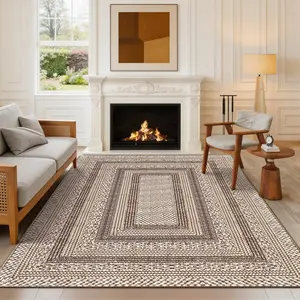 Modern Bordered Entryway Rug Soft Non-slip Low-pile Non-shedding Geometric Print Rug Washable for Bedrooms Dining Rooms Offices Game Rooms Laundry Rooms and Entryways carpet floor decor
