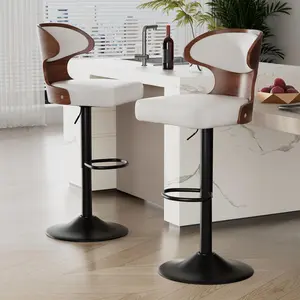 Lightweight Outdoor Counter Chair Bar Stools Set of 1 Seat Adjustable Height 24.5-33.5IN - Bentwood Swivel Barstools with Back & Footrest - PU Leather Upholstered Bar Chair for Bar, Kitchen, Dining Room