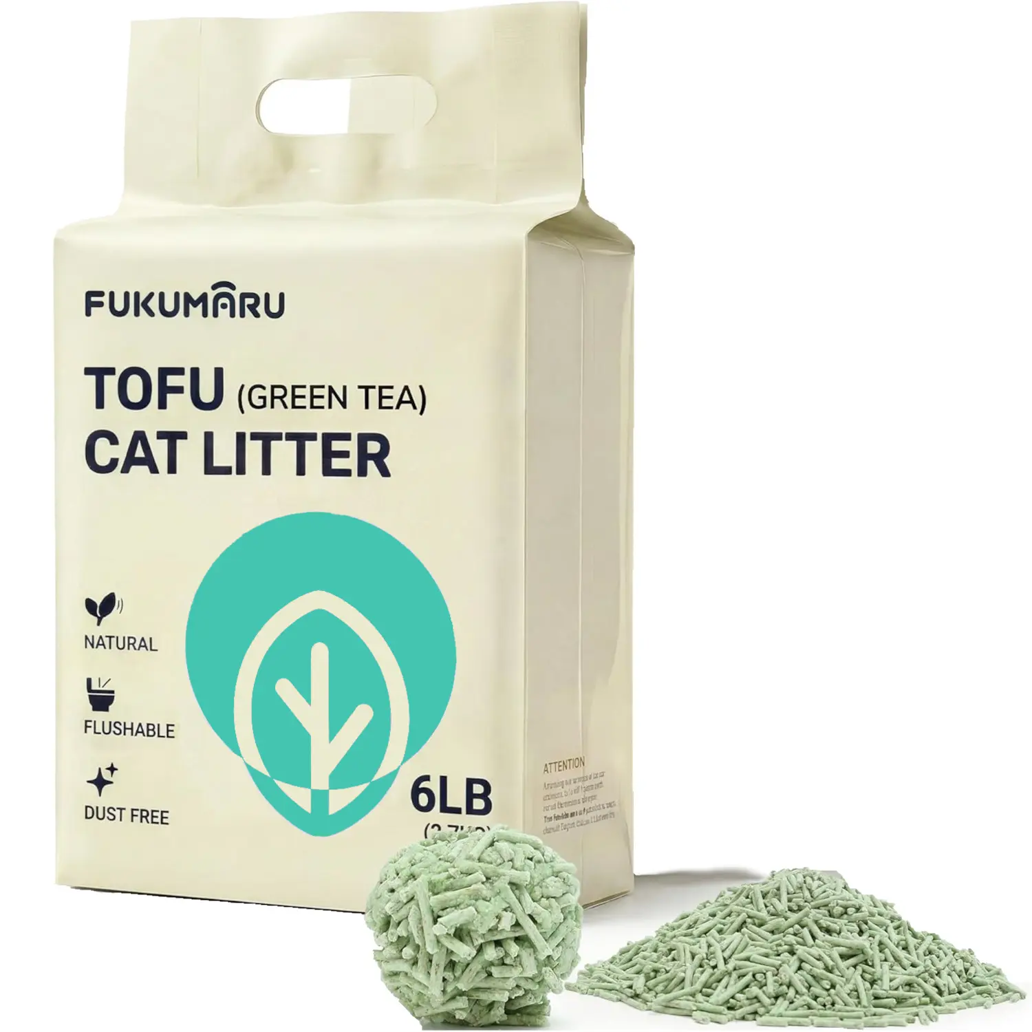 TOFU Cat Litter Green Tea Scent, 6LB/Bag, Flushable Low-Dust Fast-Absorption, Longer Lasting Odor Control, Firm-Clump Easy-Scooping, Low-Tracking Mess-Free, Nature Material, Idea for Kittens