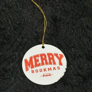 Red Merry Bookmas Round Ornament - Festive Christmas Decoration