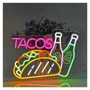 Sign Illuminated Tacos Neon Sign LED Lights For Wall Art Decoration For Business Mexican Restaurant Fast Food Shop USB Powered 38cmX28.7cm Sign Illuminated