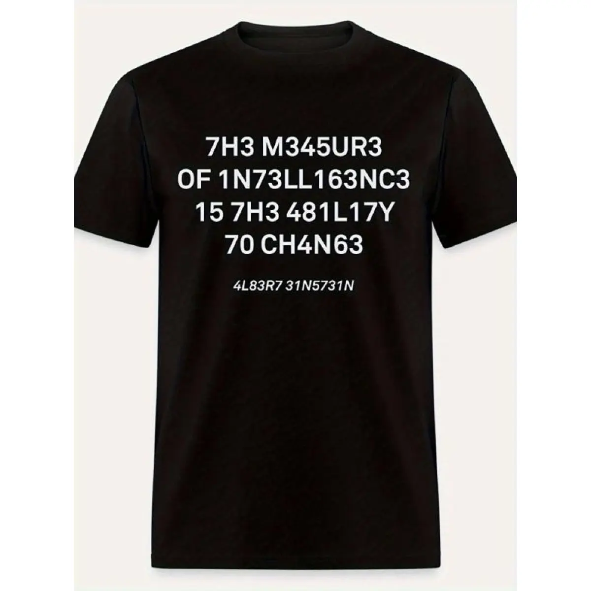 Humorous "7h3 M34ur3 157h 0717" Graphic Men's T-Shirt - Casual Black  Tee with Short Sleeves, Smooth Finish, Machine Washable for All SeasonsFashion 	     Unisex T-shirts