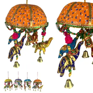 Sacred Elephant Toran | Rajasthani Door Hanging with Tokri & Beads for Diwali, Weddings, Christmas | Traditional Decor Gift