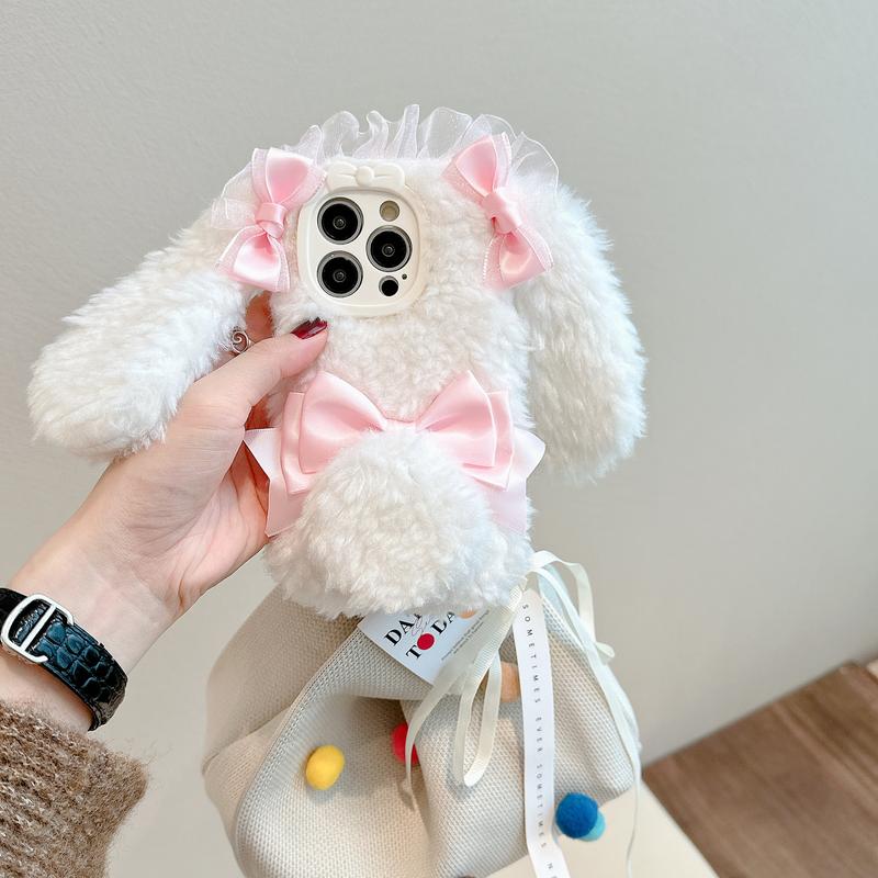 A Pink And White Rabbit Ear Phone Case Suitable for Iphone 16/15 Pro ...