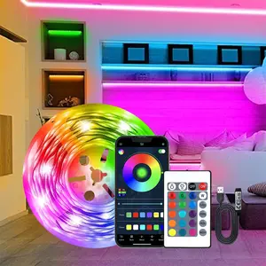 5v RGB LED Light Strip with APP and 24-Key Infrared Remote Control, Easy Install Adhesive Backing for Home Decor and Festivities, Smart RGBW Lights