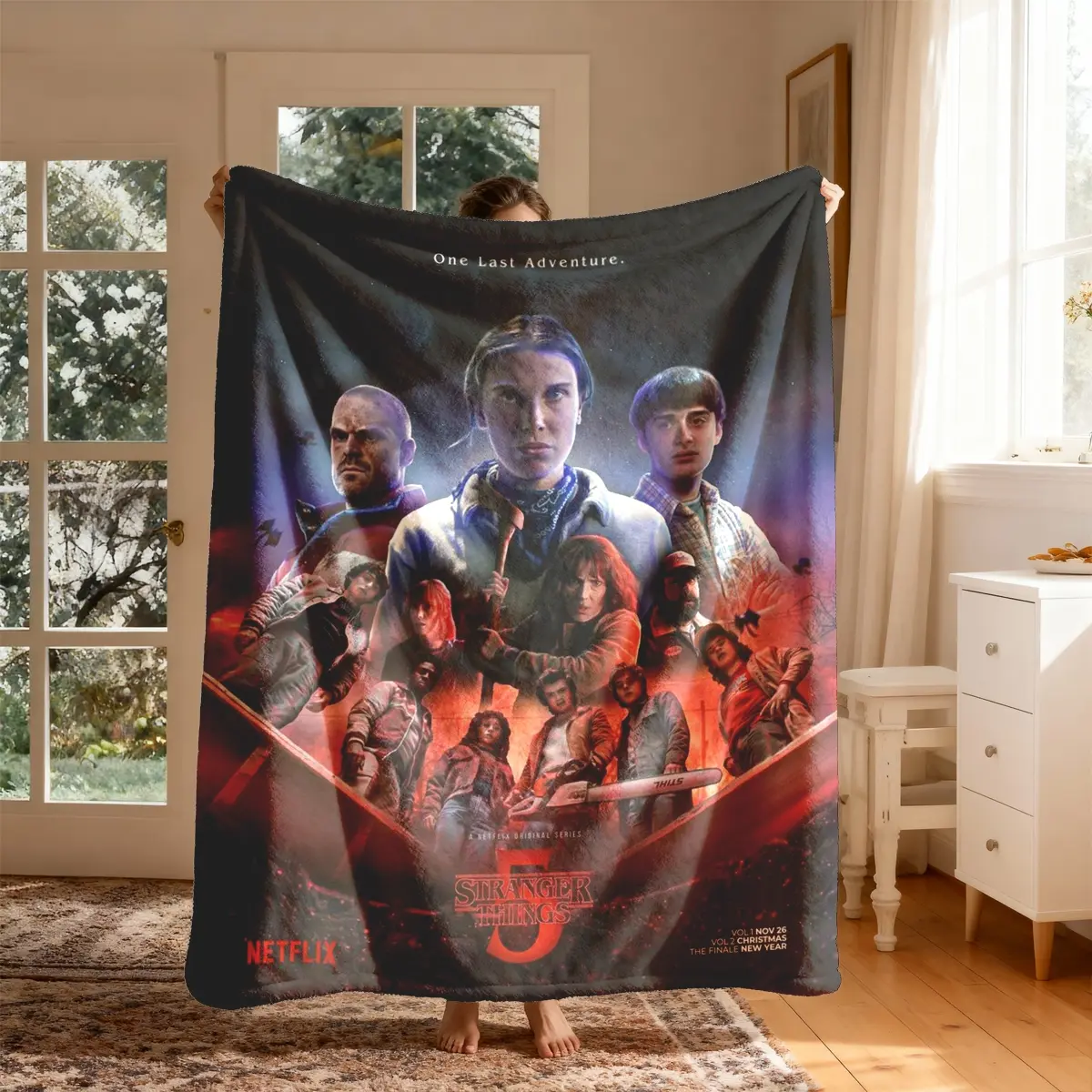 Stranger Things Final Season Flannel Blanket, Large Soft Lightweight Warm, Perfect for Bed Sofa Office Camping Travel, Valentine's Day Gift