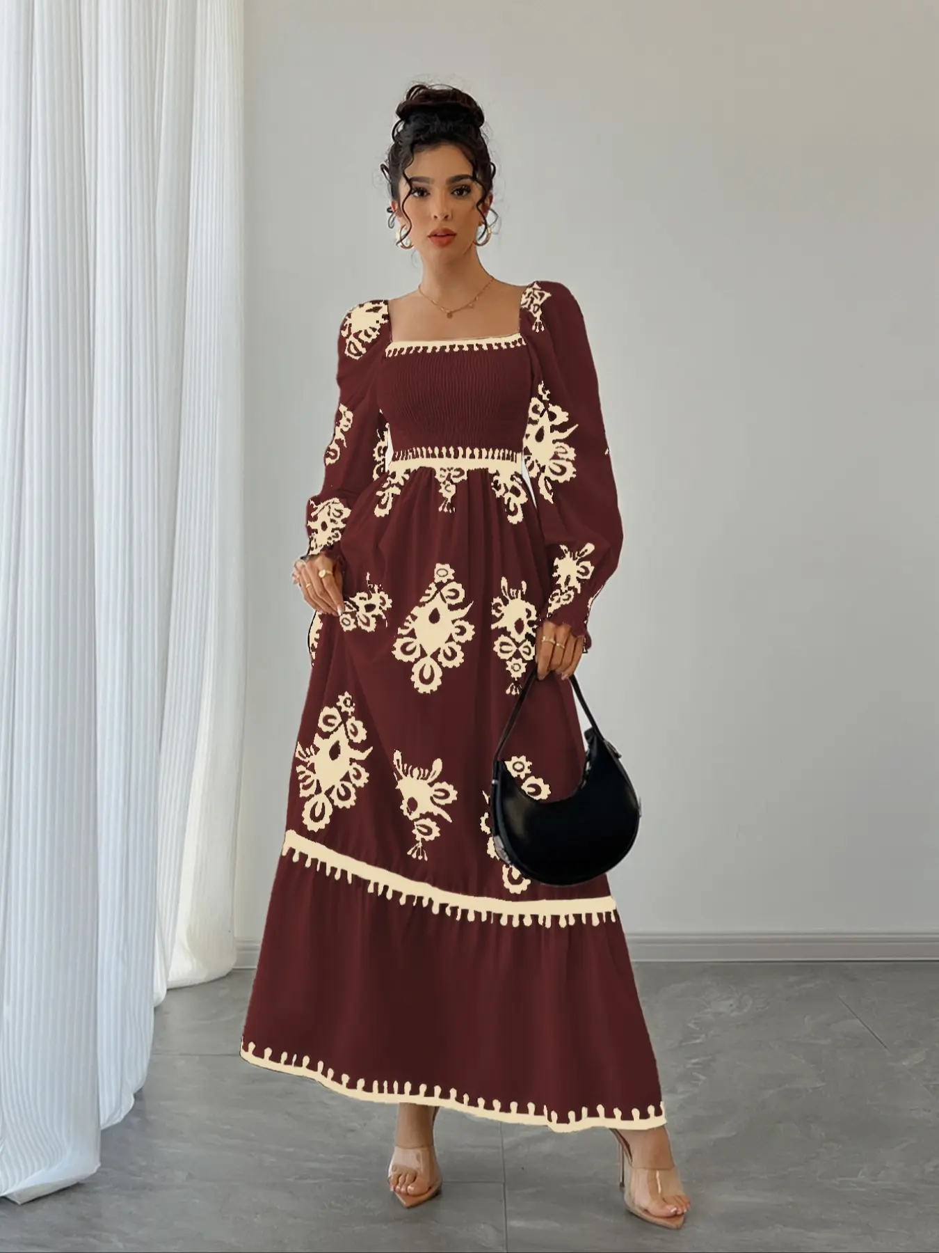 Women's Vintage Boho Floral Print Lantern Long Sleeve High Waist Basque Waist Dress, Square Neck Shirred Design, chic elegant fit, Valentine's Day Party Elegant, bohemian, Floral Pattern Dress - TikTok Shop Women's Vintage Boho Floral Print Lantern Long Sleeve High Waist Basque Waist Dress, Square Neck Shirred Design, chic elegant fit, Valentine's Day Party Elegant, bohemian, Floral Pattern Dress - TikTok Shop