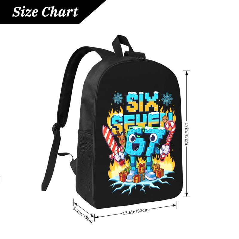Festive "Six Seven" 67 Cartoon Christmas Backpack with Snowflake & Candy Cane Print for Kids & Teens Casual School Travel Bag