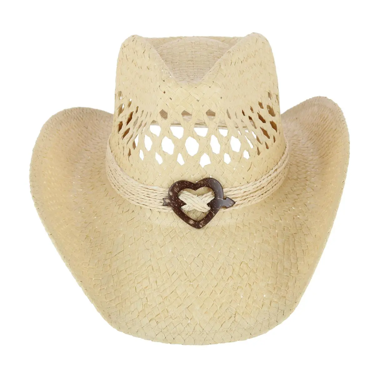 CTM Women's Western Straw Cowboy Hat with Heart Concho, Western Hats