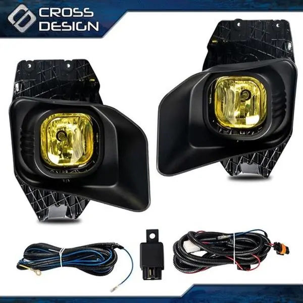 CROSSDESIGN Yellow Fog Light Lamp with Bezel, Car Lighting Accessory, Compatible with 11-16 Ford F250 F350 F450 F550 Super Duty