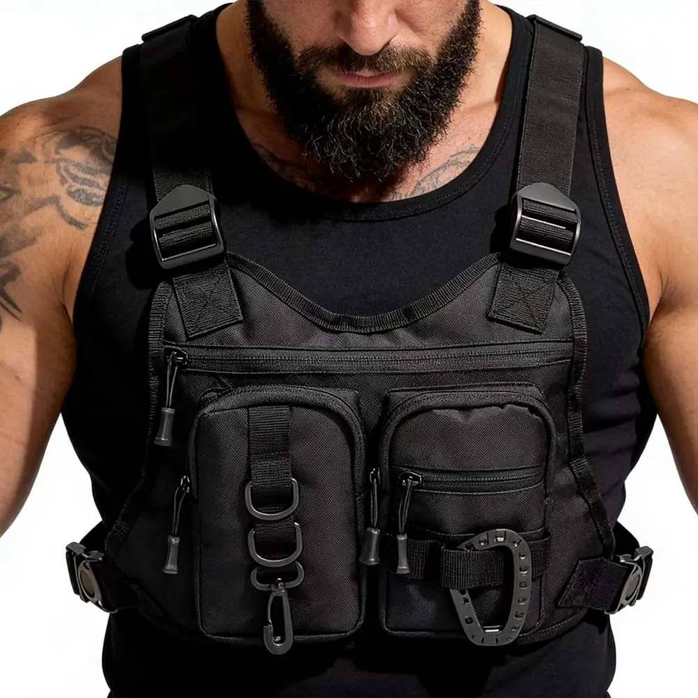 Men's Active Sports Chest Bag, Trendy Scratch-Resistant Wearable Chest Pack, Large Capacity Multi-Pocket Outdoor Running Gym Bag, Sporty Vest Bag
