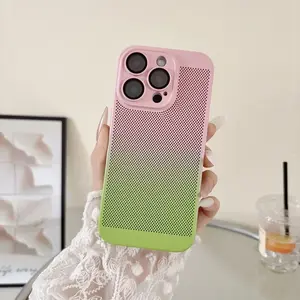 Gradient Dual-Tone Mesh Cooling Phone Case for iPhone 17/16/15/14/13/12 ProMax Pro Plus Drop-Resistant, Stylish Case with Built-in Lens Protector 995
