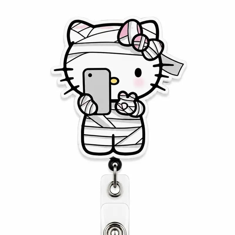 Cute iPhone Mummy kitty | Handmade Retractable Badge Reel | Nurse Badge Holder | ID Badge Clip