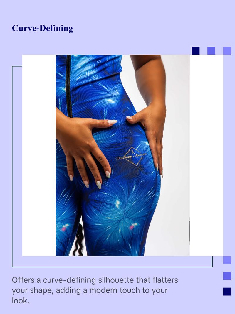 Sapphire Bodysuit Spandex Women's Wear Zipper Compression Long Sleeveless with Moisture-Wicking Technology & YKK Zipper Double-Layered Bust Compression Curve-Defining Silhouette Racer Back Detail 4-Way Stretch Fabric