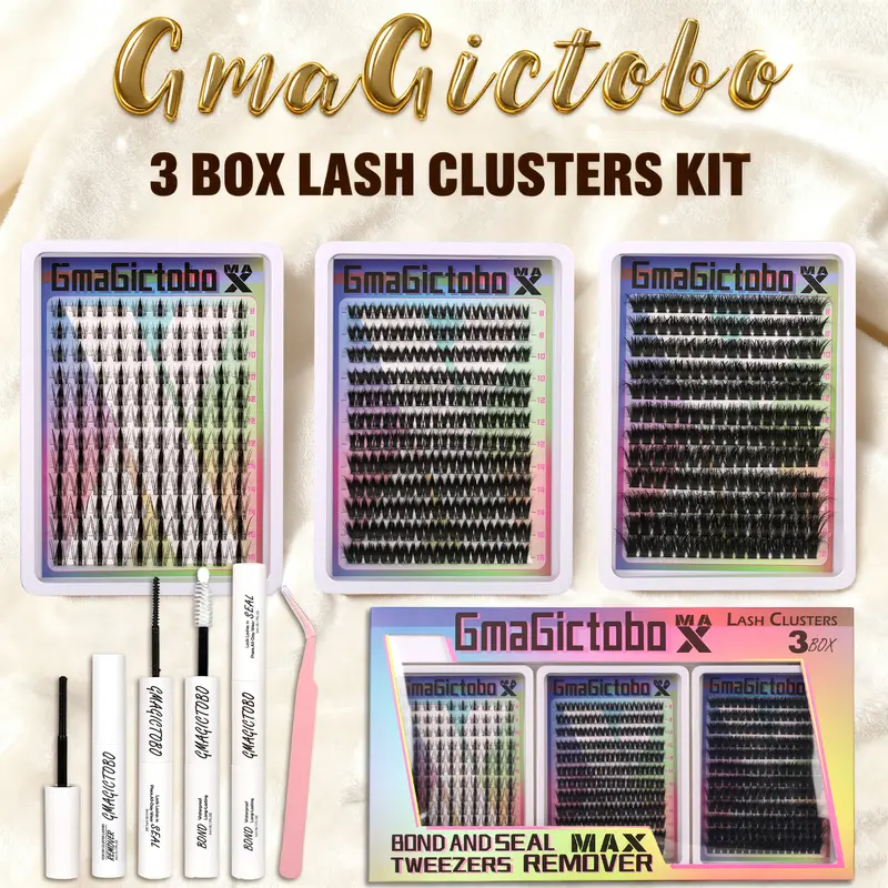 3 Styles Lash Clusters Kit,1 Set Mixed Length Individval Extension Kit Wispy Eyelash Extensions Kit,Self Grafting Remover DIY Eyelash Glue, Waterproof, Latex-Fre