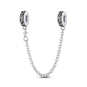 MULA 925 Silver-plated classical scroll safety chain | Retro and elegant design | Prevent beads from falling off | Compatible with Pandora bracelets |  For her who loves jewelry