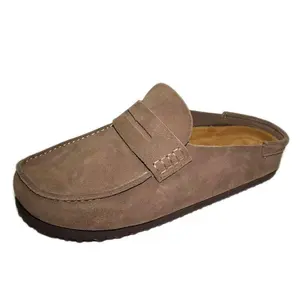 Women's&Men'sSlip-onGenuineSuedePennyLoaferwithMemoryFoamCorkFootbed&FlexibleOutsoleTaupeCowhideFootwearClassicWalkingShoes